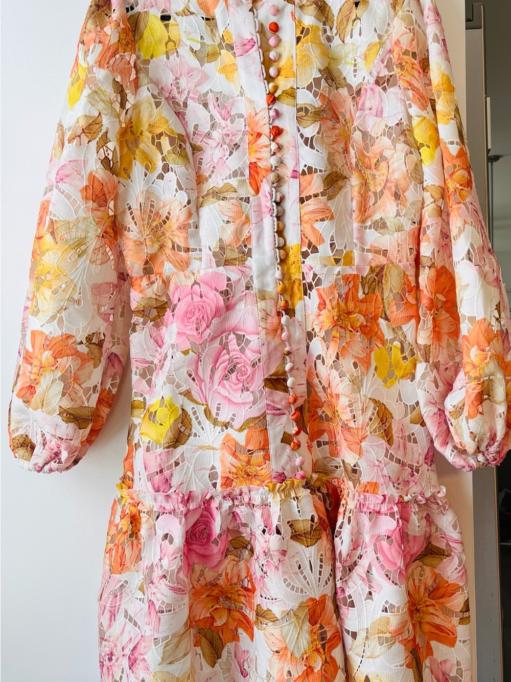 Floral Tiered Long-Sleeve Dress in Pink & Yellow - Picture 5 of 5